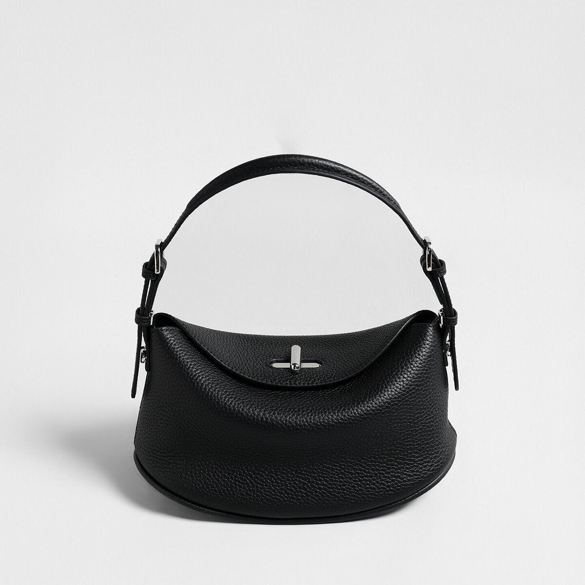 Pebbled Calfskin Half-Moon Hobo - Black