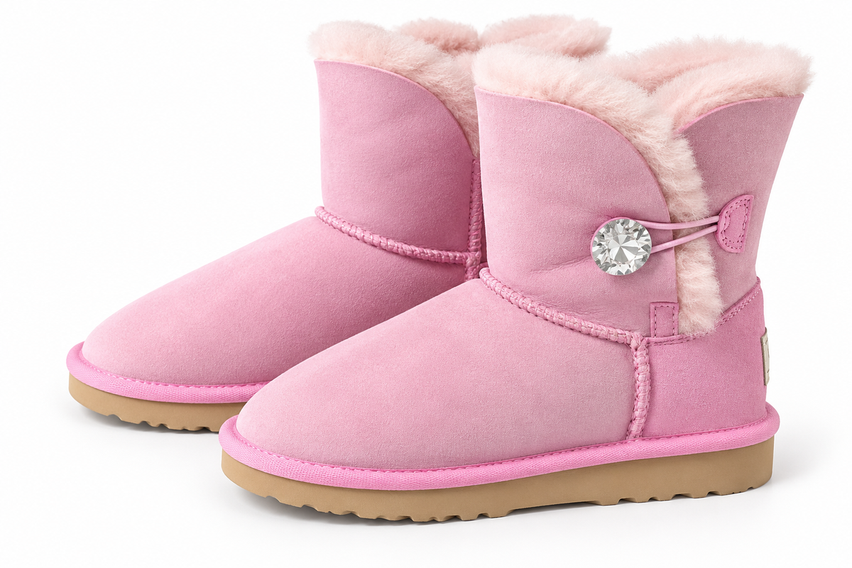 Australian Leather Ugg Swarovski Elements 1button - Pink - AU4