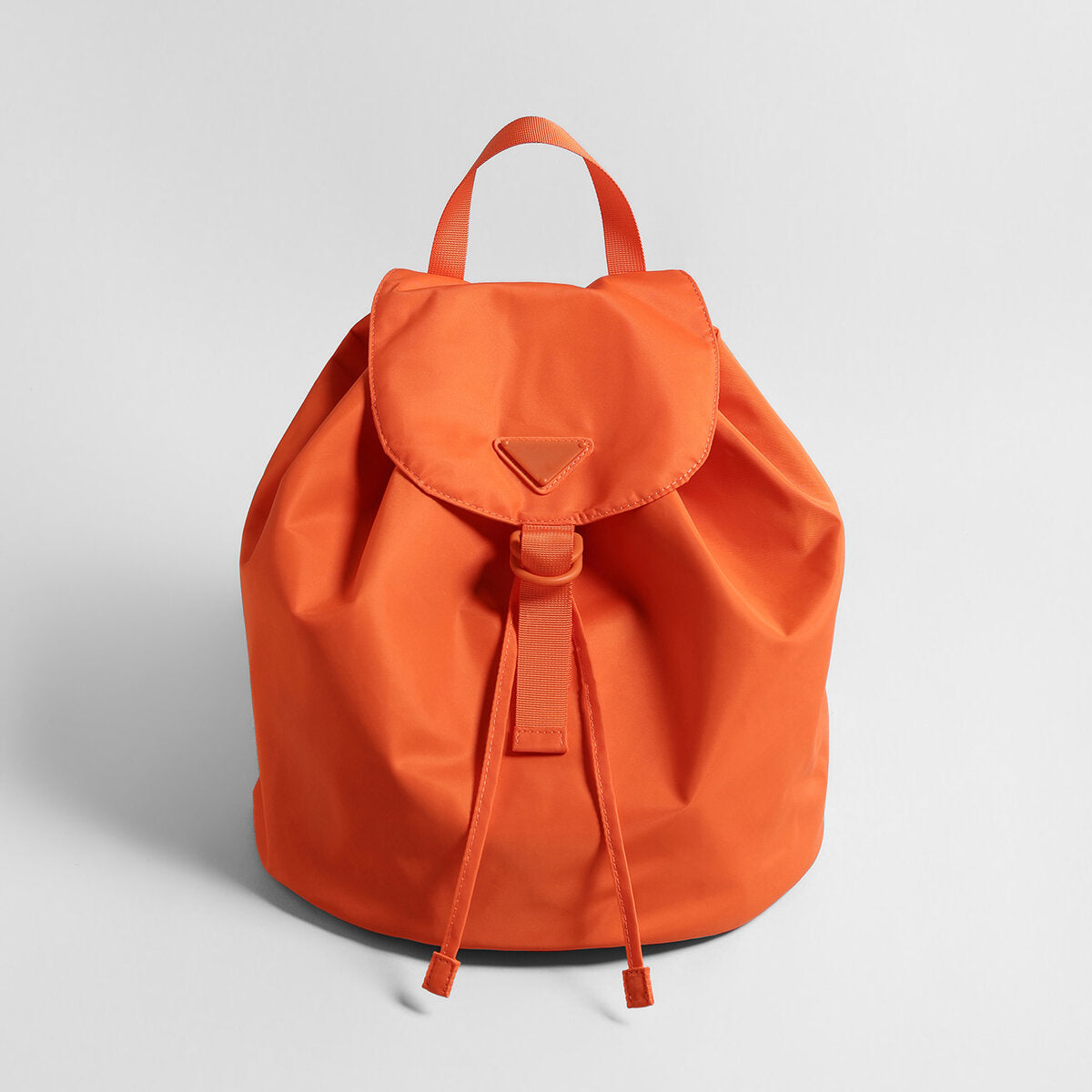 Nylon Drawstring Flap Backpack - Orange