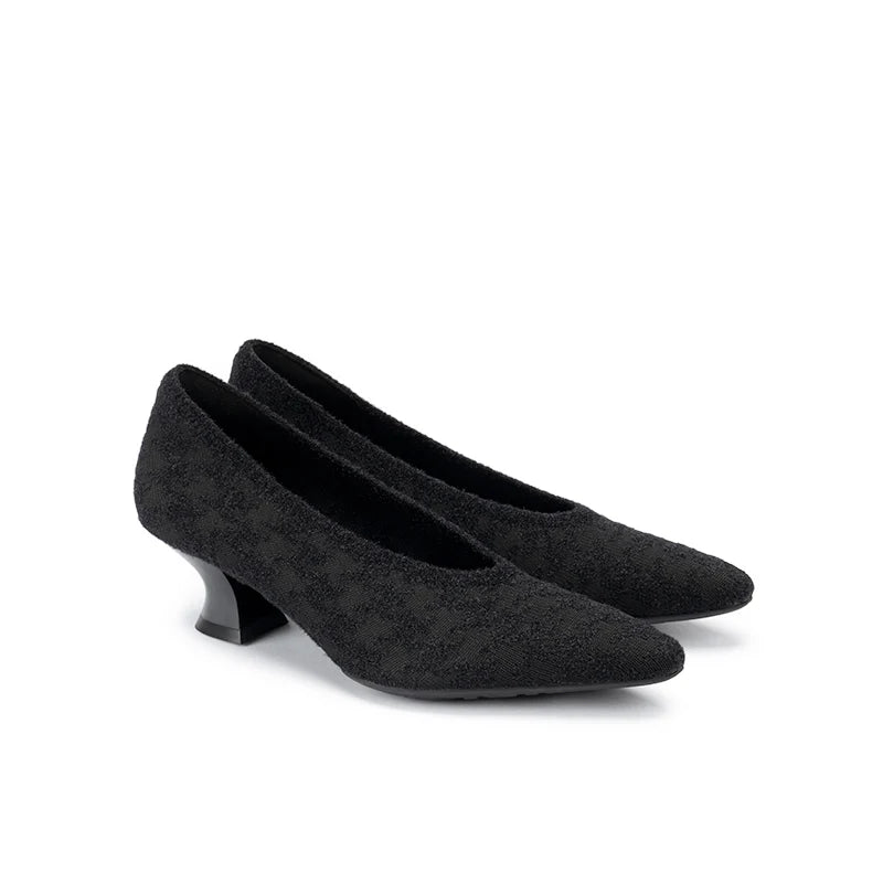 Houndstooth Block Heel Pumps - Black