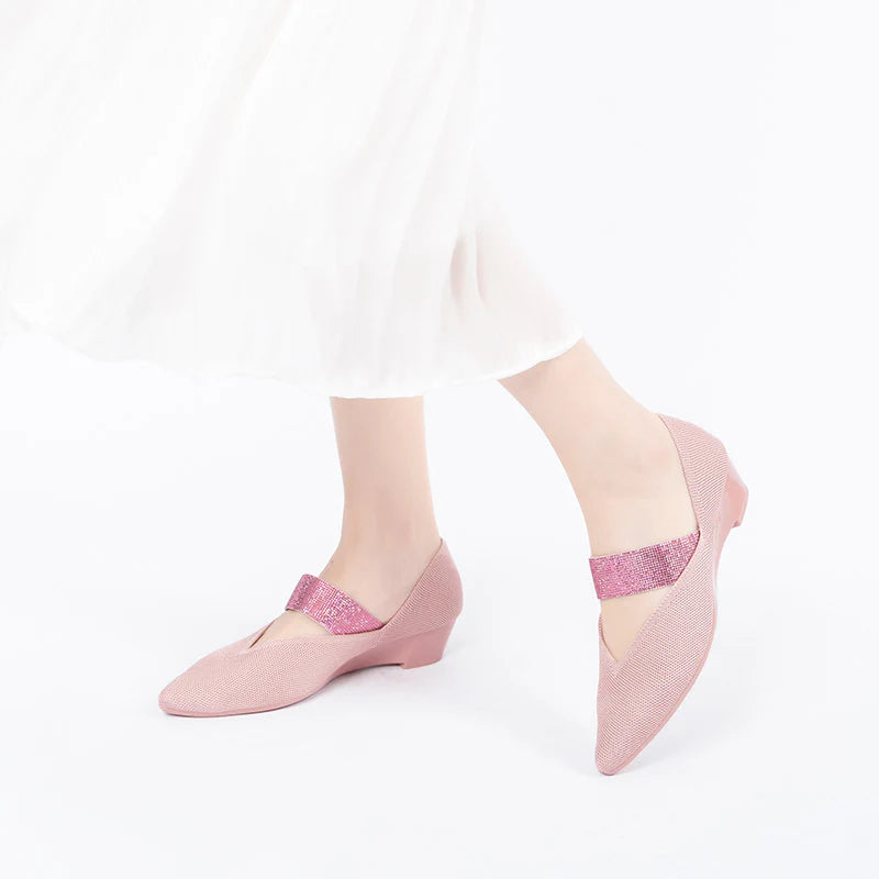 Princess Crystal Strap Mary Jane Wedges - Pink