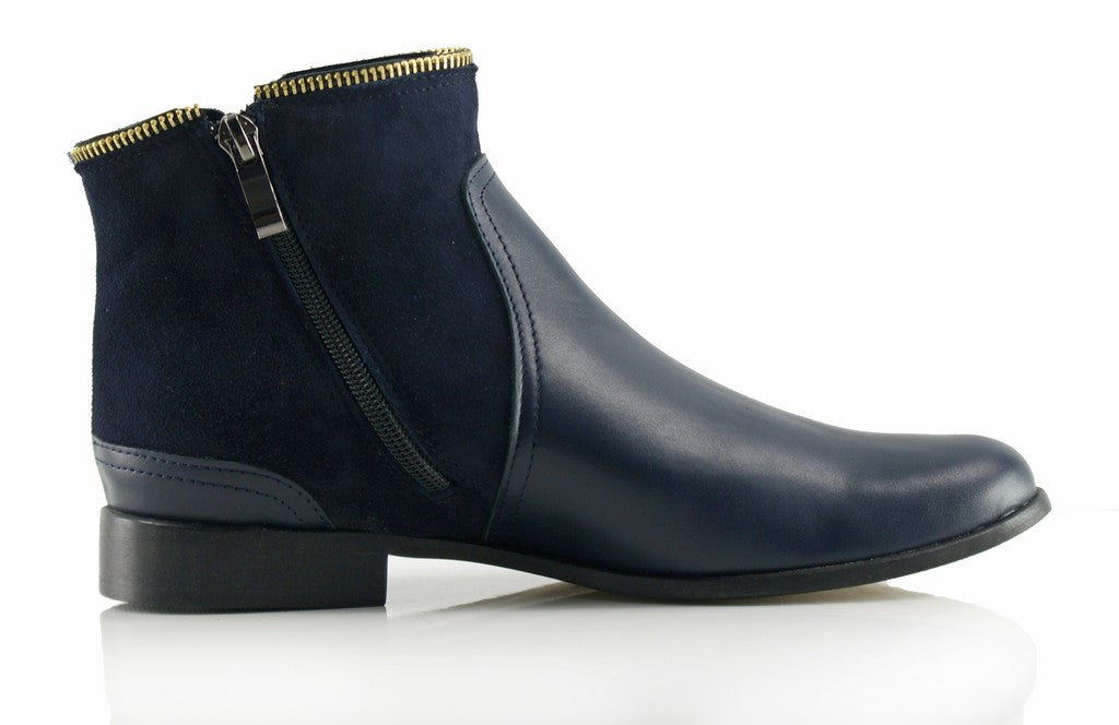 Bosccolo Womens Boots With Zipper - Navy Blue/Suede