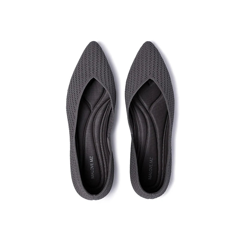 Pointed Toe Knit Ballet Flats - Charcoal