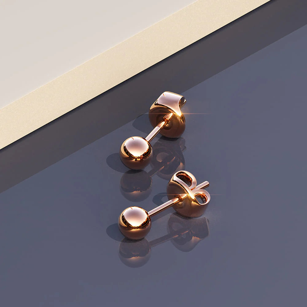 Bullion Gold Glitter Ball Stud Rose Gold Layered Earrings 4mm