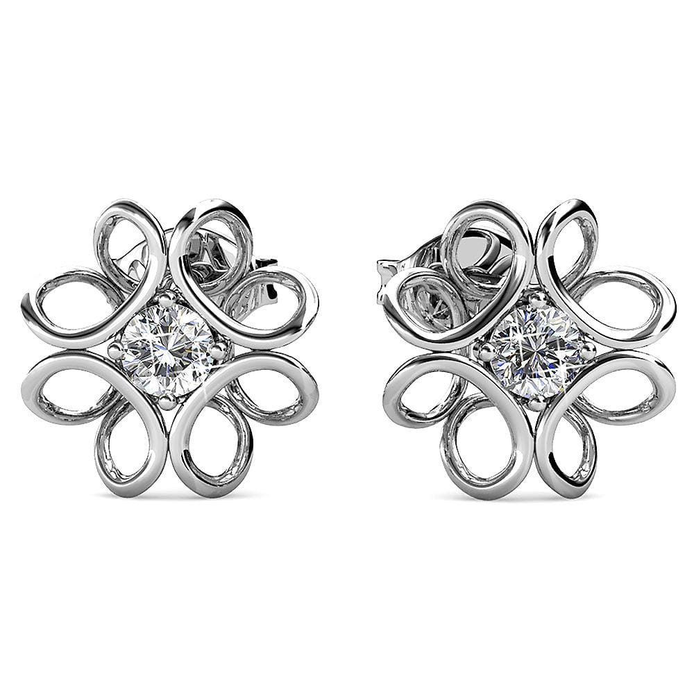 Boxed White Gold Blooming Flower Bracelet & Daffodil Hologram Stud Earrings Embellished with SWAROVSKI® Crystals Set