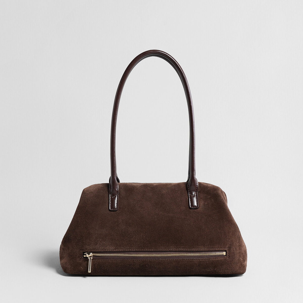 Suede Leather Dome Shoulder Bag - Coffee