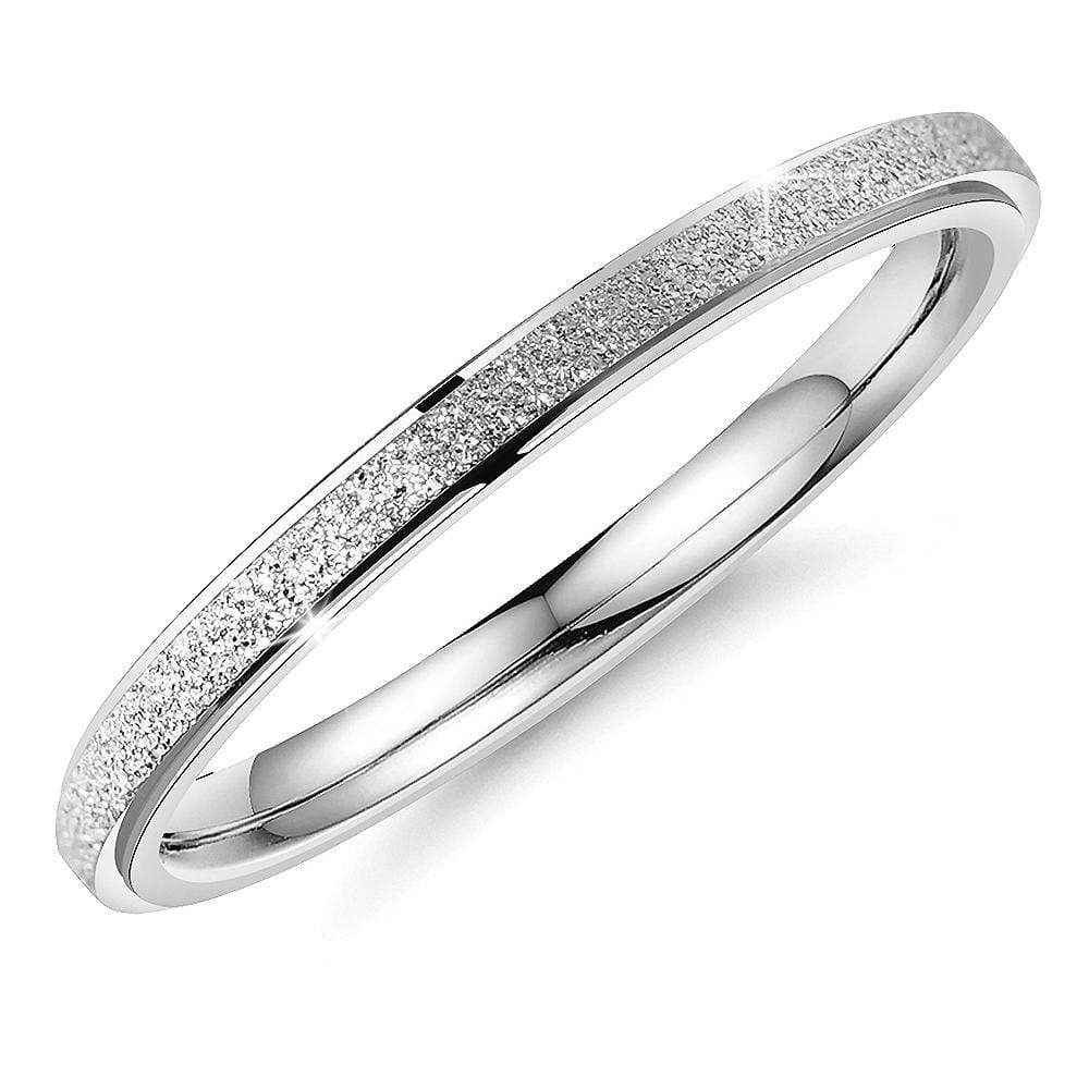 Bullion Gold Glitter Textured Stackable Band Ring in White Gold Layered Steel Jewellery
