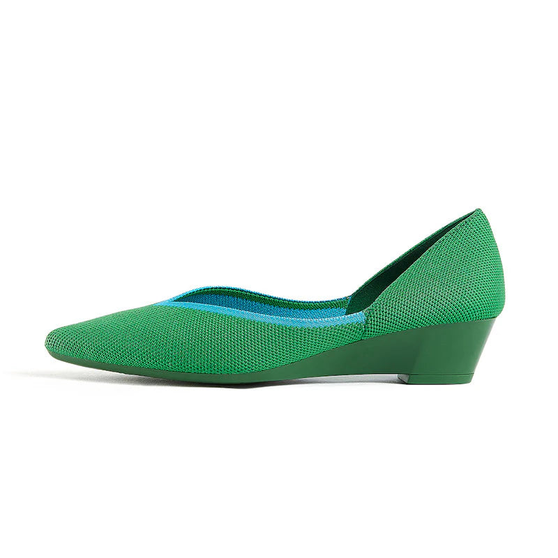Minimalist Heart Heel Pointed Toe Knit Flats - Green