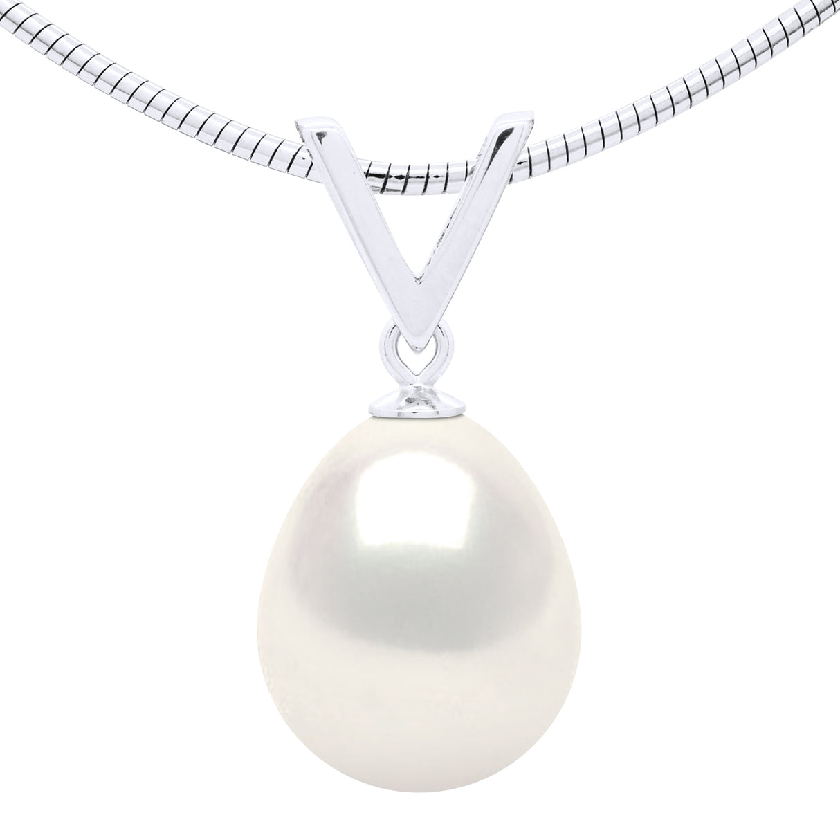 Necklace Semi Rigid Real Cultured Freshwater Pearl Pear 10-11 mm - "Natural White" - Length 42 cm