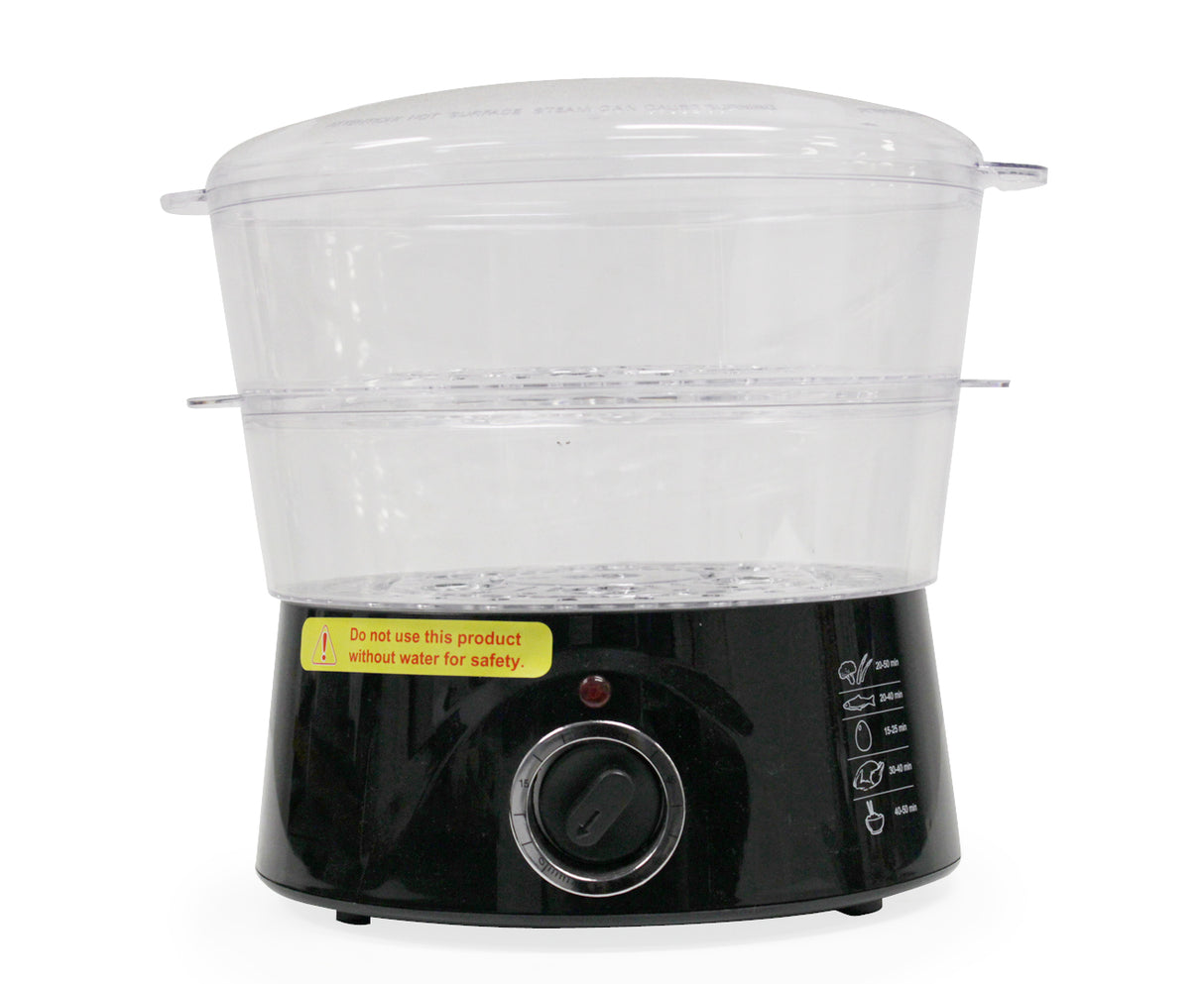 TODO 5L Steam Cooker Steamer 2 Tray 400W Power Dial Timer Healthy Stackable - Black