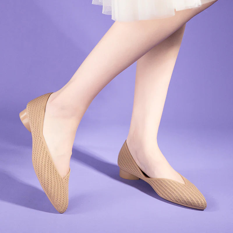 Pointed Toe Knit Ballet Flats - Mocha