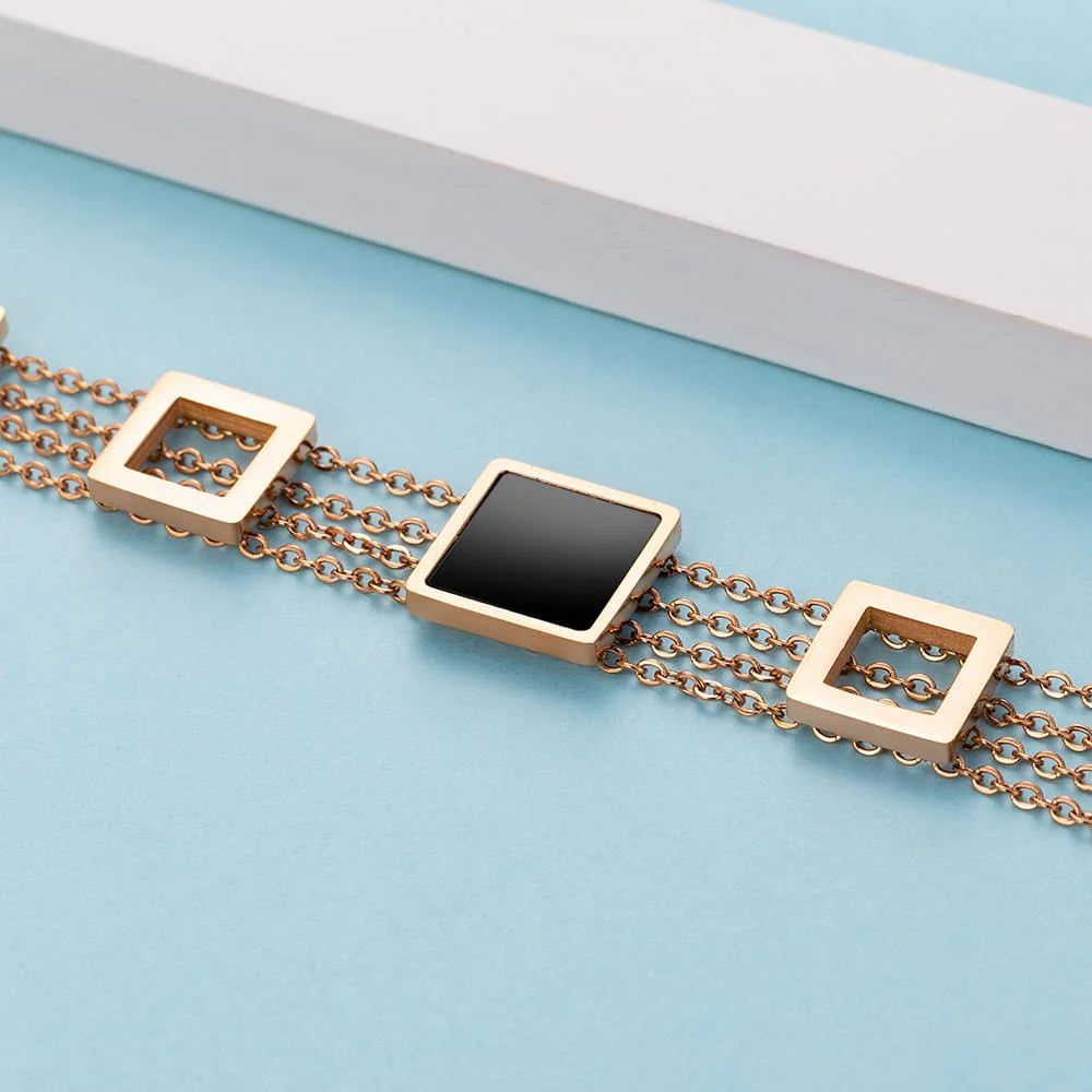 Bullion Gold Glamourous Geometric Layered Chain Bracelet