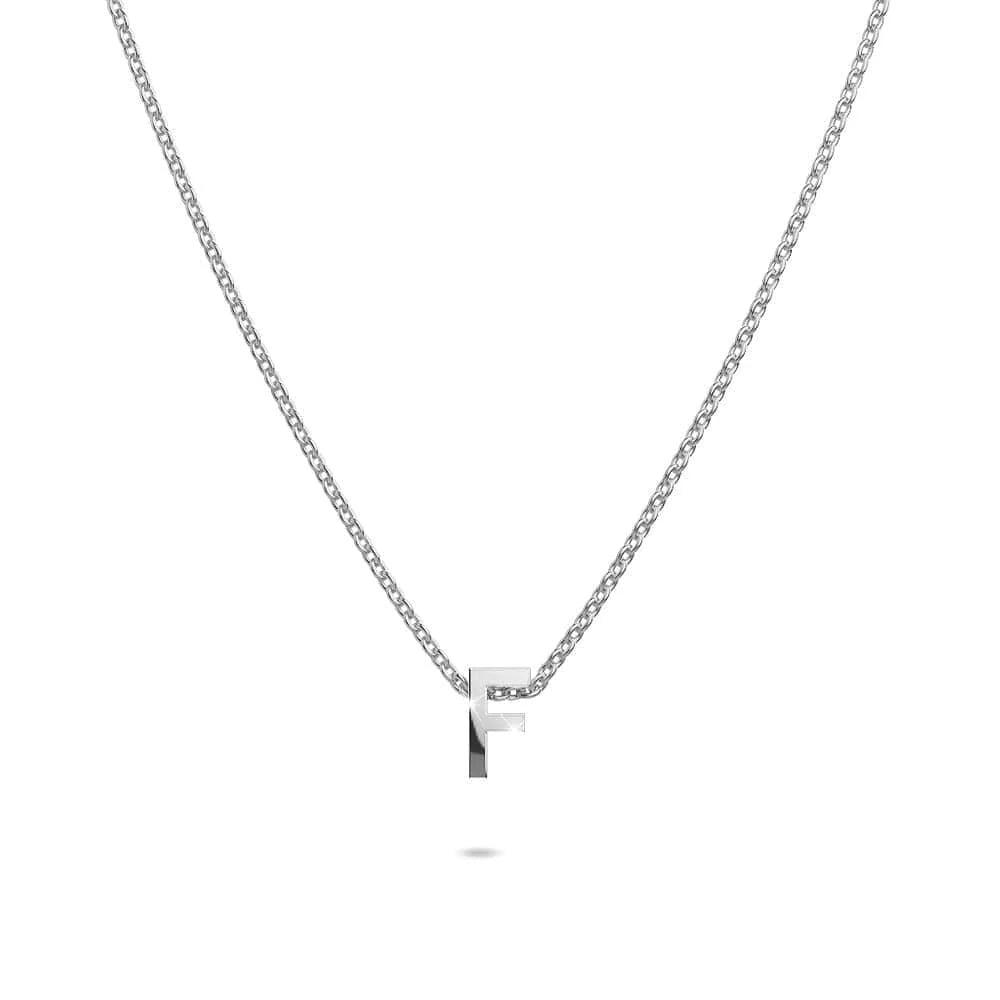 Bullion Gold Initials Brick Alphabet Letter Necklace White Gold Layered Steel Jewellery