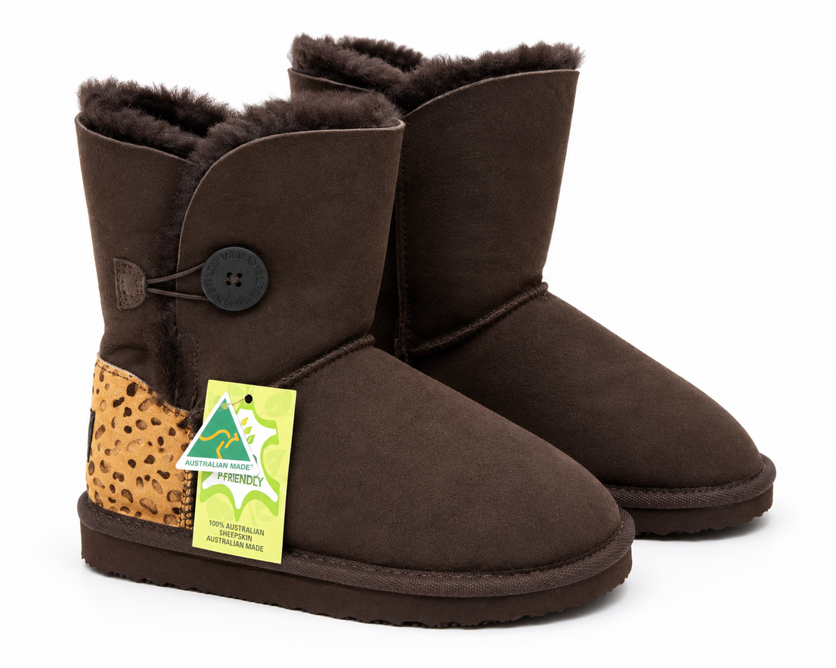 Australian Leather Ugg 1Button Cheetah Uggs - Chocolate - AU5