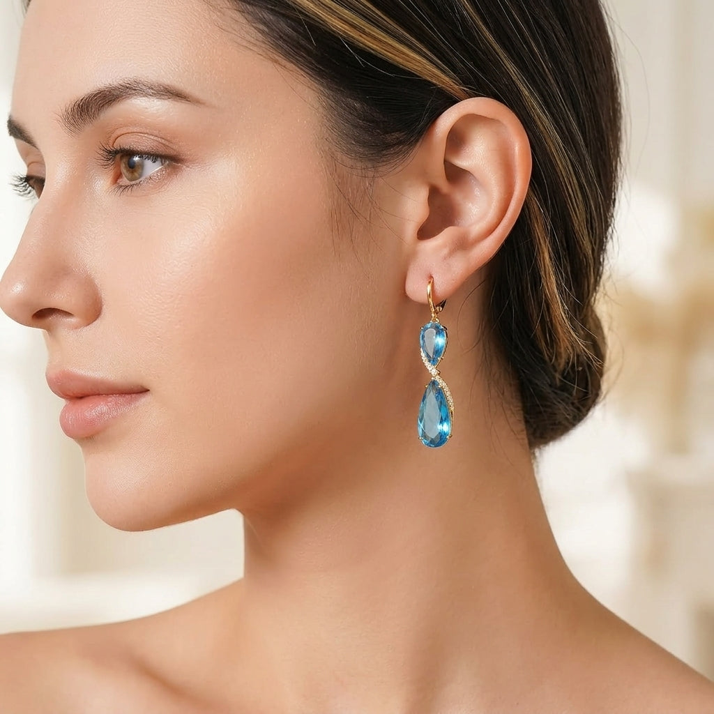 Liv Oliver 18K Gold London Blue Quartz Double Drop Earrings
