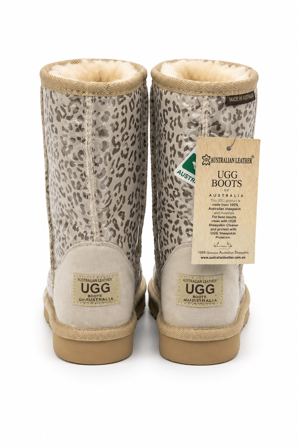 Australian Leather Ugg Short Sheepskin Shiny Leopard Print - AU4
