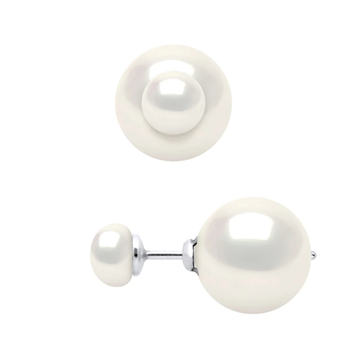 Earrings Button Freshwater Pearl White 6mm