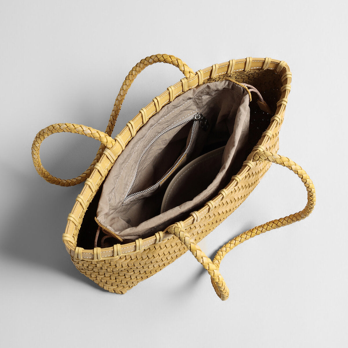 Handwoven Leather Market Basket Tote - Yellow