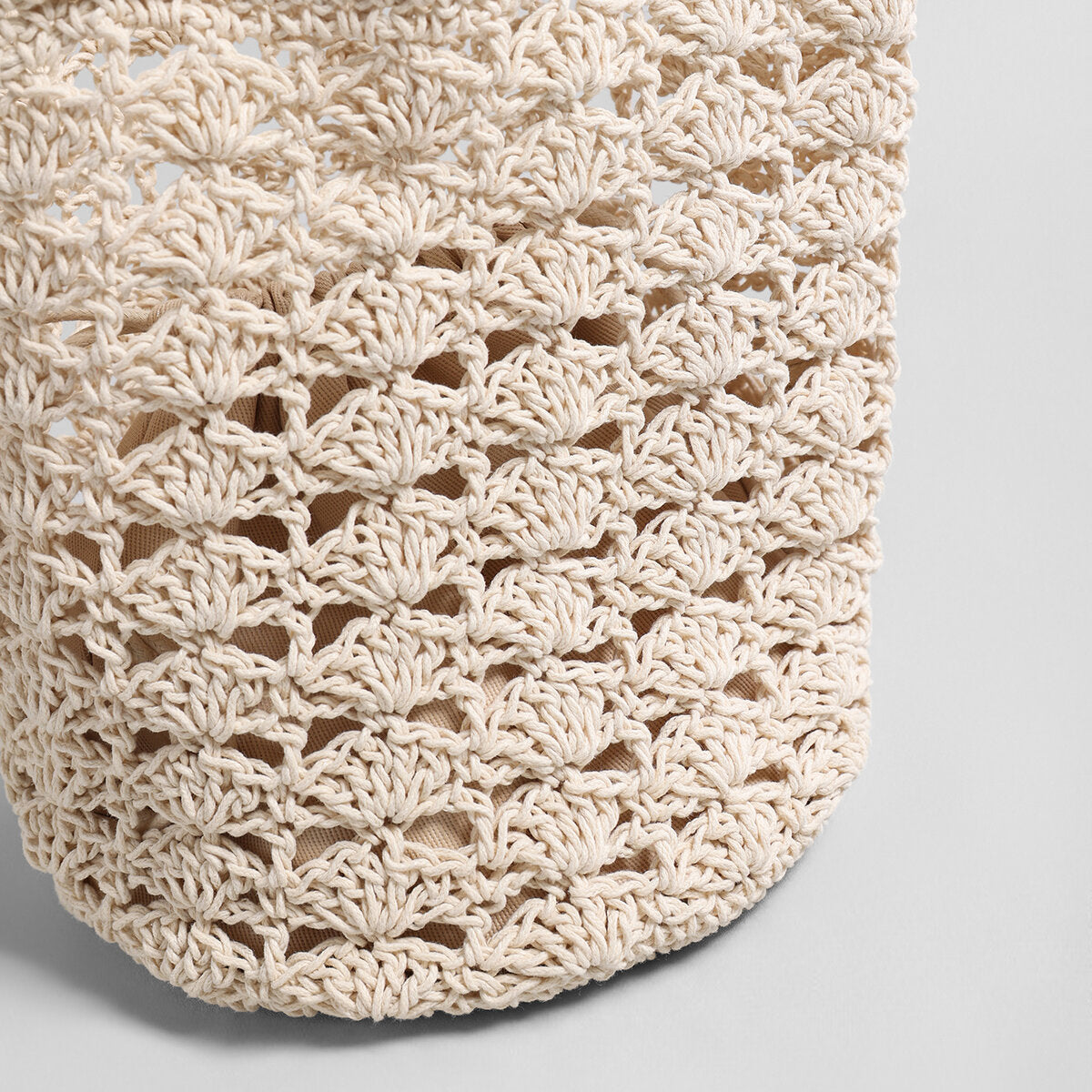 Hand-Crocheted Cotton Shell-Stitch Bucket Tote - Ivory