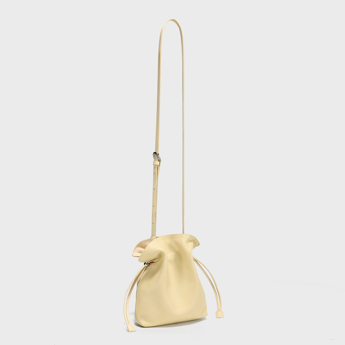 Soft Calfskin Drawstring Bucket Bag - Yellow