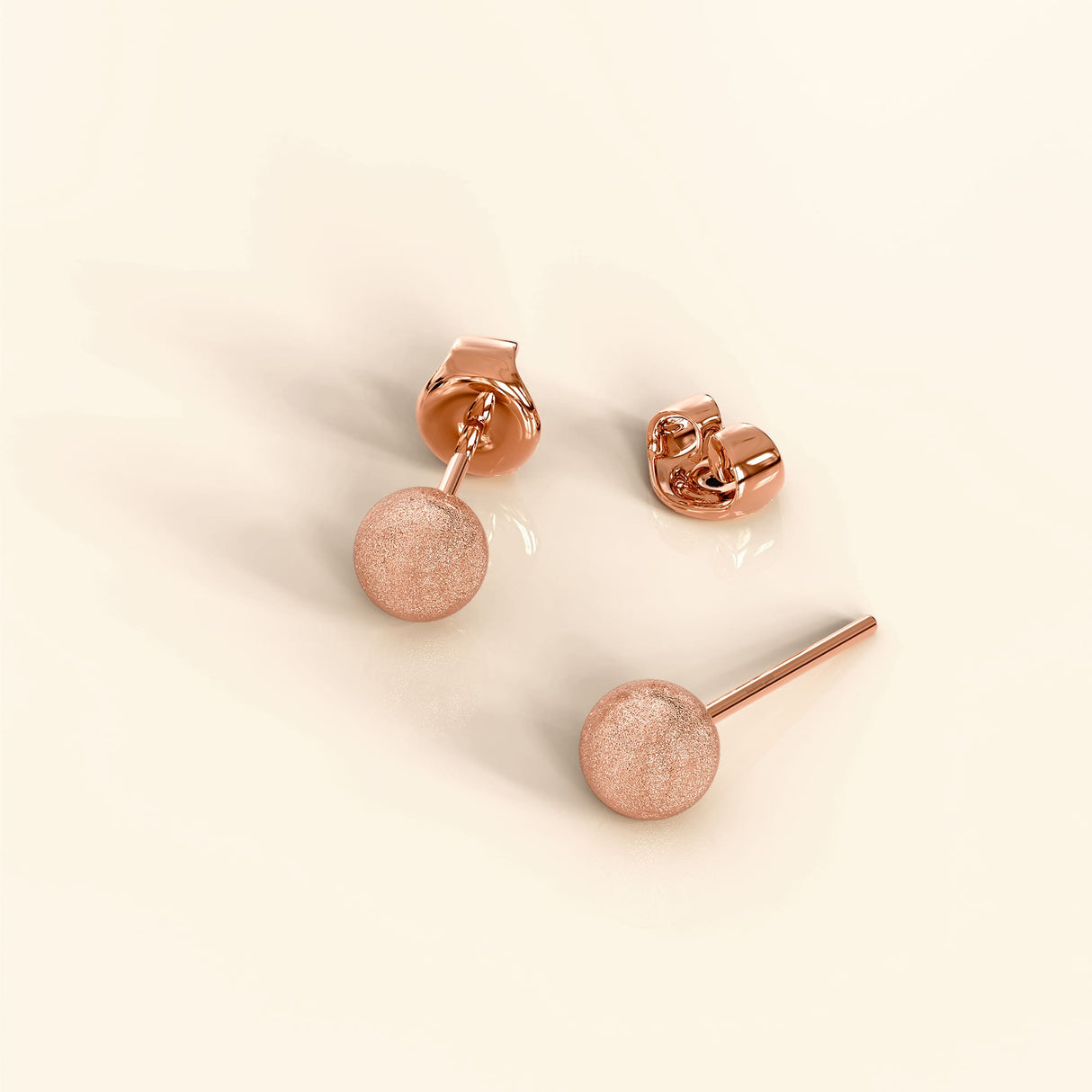 Bullion Gold Shiny Ball Stud Rose Gold Layered Earrings 5mm