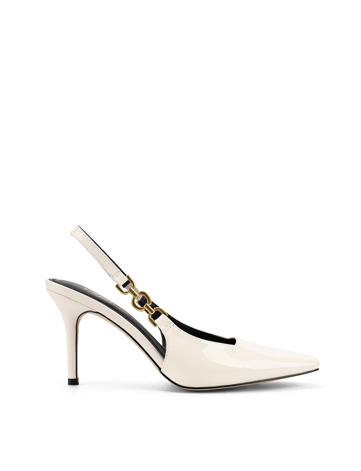 Siren Slingback Stiletto Heels - Chalk White Patent Leather