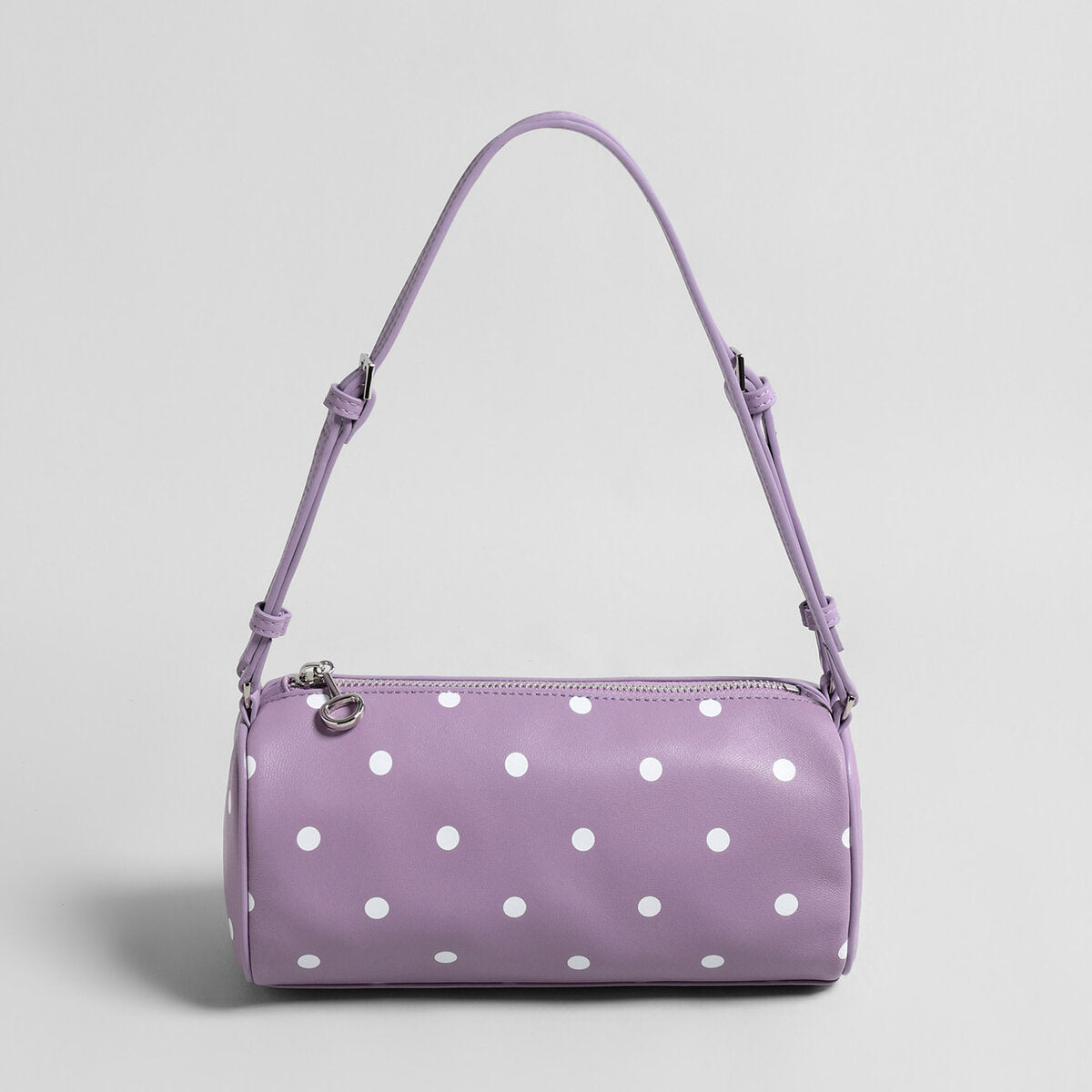Polka Dot Cylinder Pillow Bag - Lilac