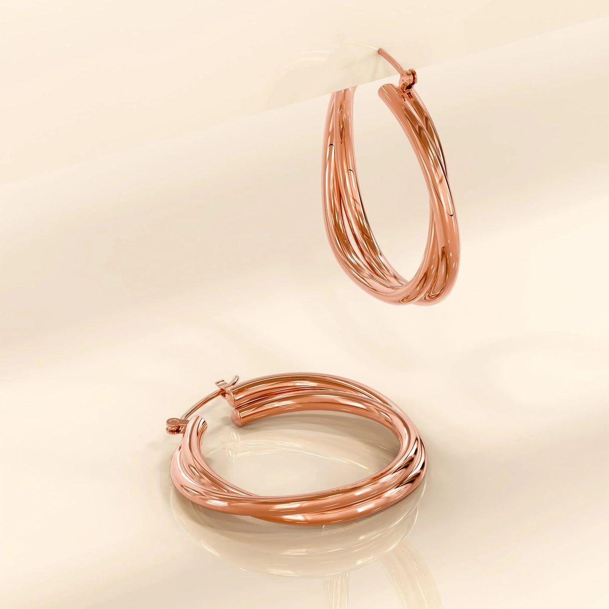 Bullion Gold Subtle Hoop Rose Gold Layered Earrings
