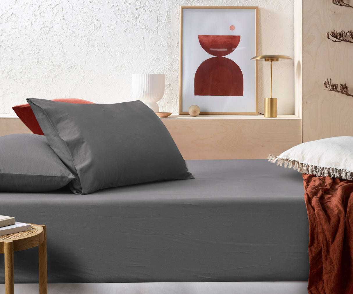 Accessorize Stone Washed Cotton Fitted Sheet Set - Charcoal