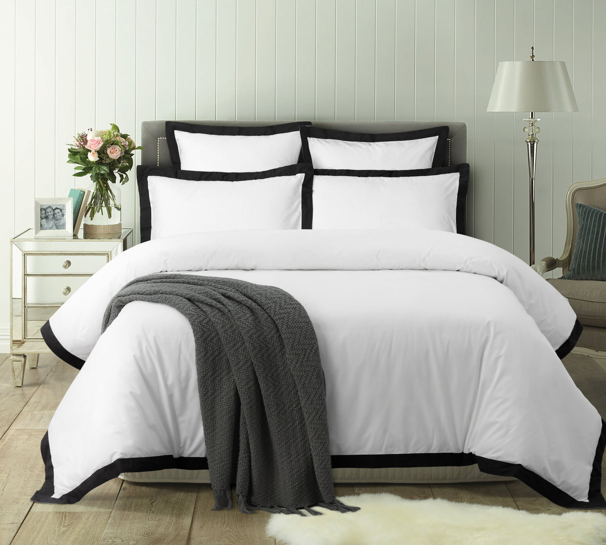 Accessorize Hotel Tailored Deluxe Cotton Quilt Cover Set - White/Black