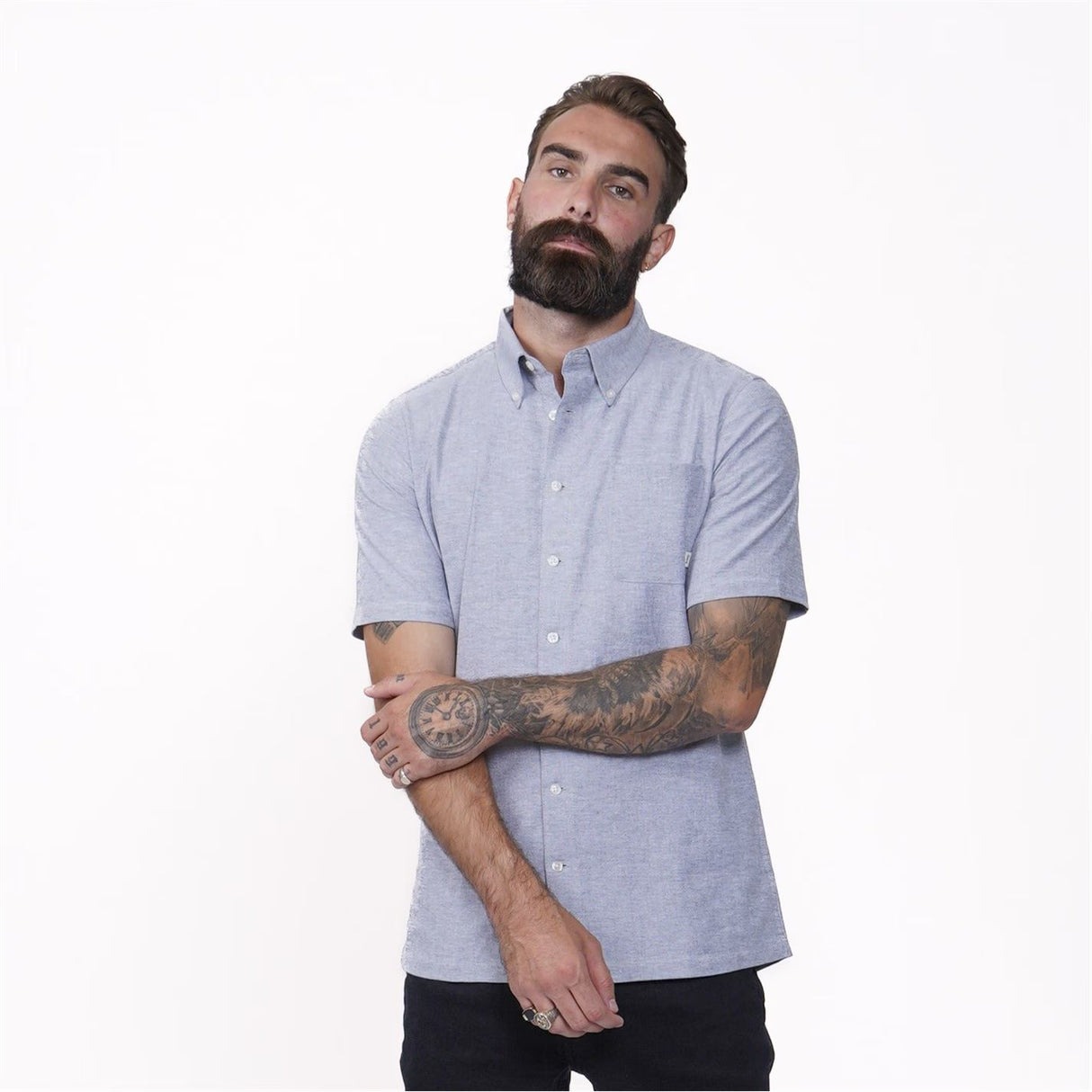 Firetrap Men's Short Sleeve Oxford Shirt- Blue