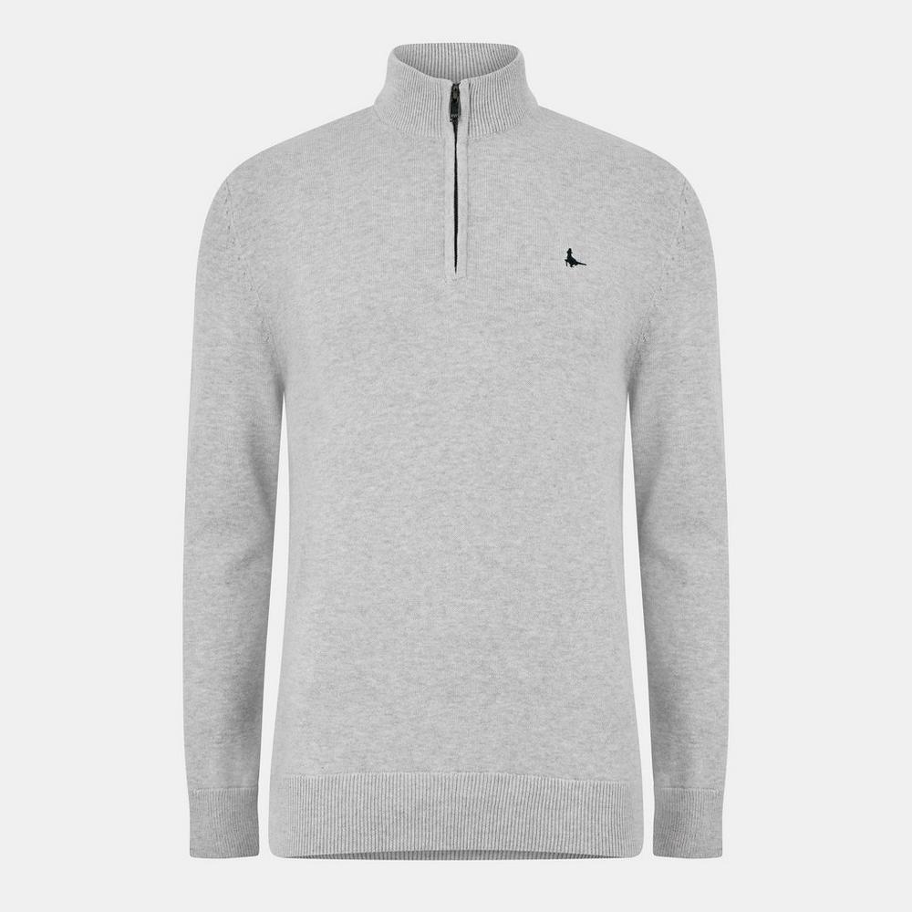 Jack Wills Funnel Neck Half Zip Jumper - Light Ash Marl