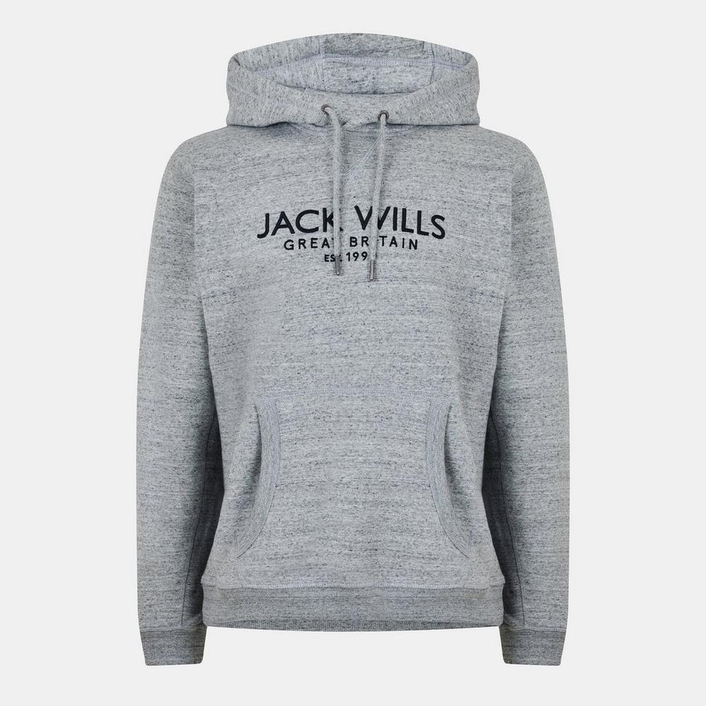 Jack Wills Mens Batsford Graphic Logo Hoodie - Grey Marle