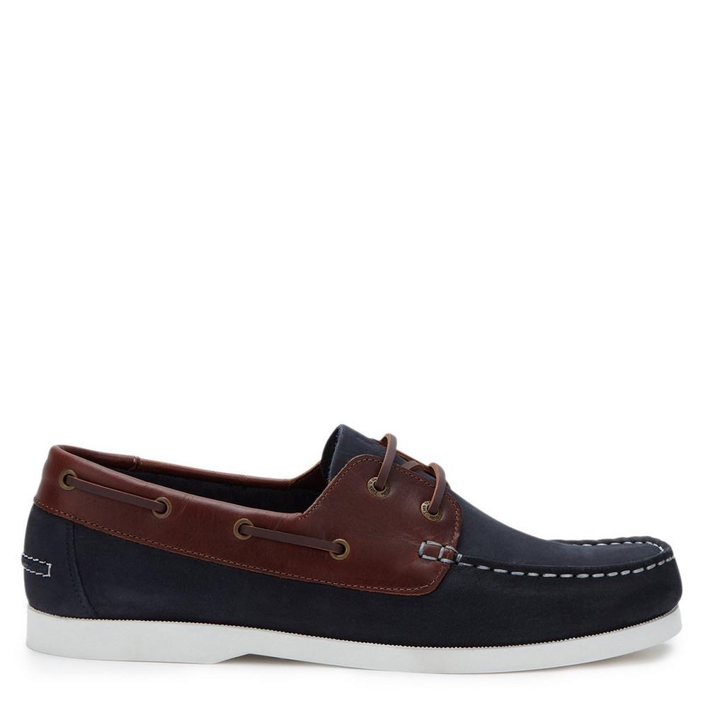 Jack Wills Mens Leather Boat Shoes - Navy