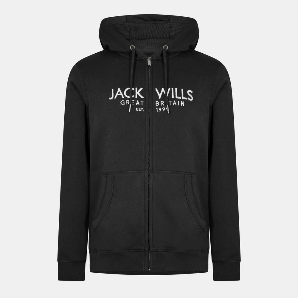 Jack Wills Mens Pinebrook Graphic Zip Hoodie - Black