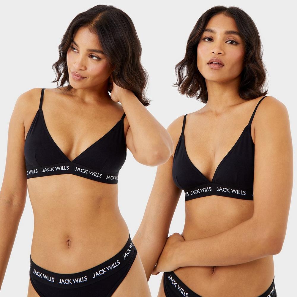 Jack Wills Womens Biddstone 2 Pack Bralette - Black