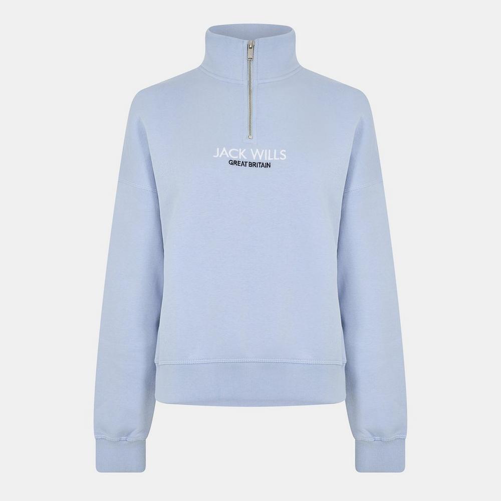 Jack Wills Womens Honeylane Half Zip Sweatshirt - Soft Blue