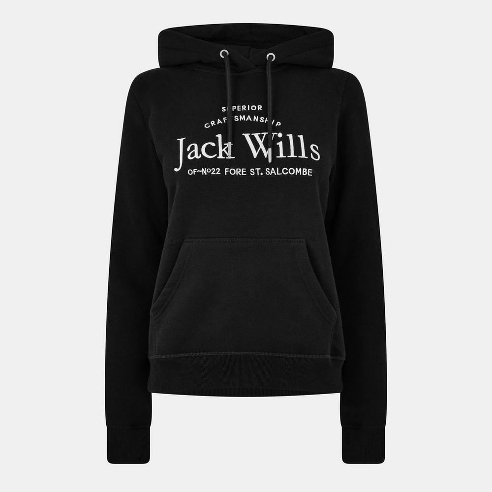 Jack Wills Womens Hunston Graphic Logo Hoodie - Black