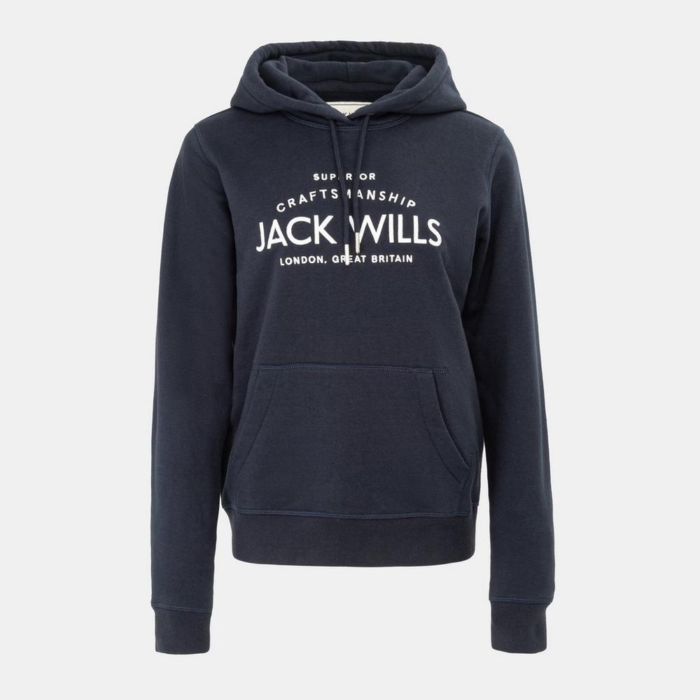 Jack Wills Womens Hunston Graphic Logo Hoodie - Navy