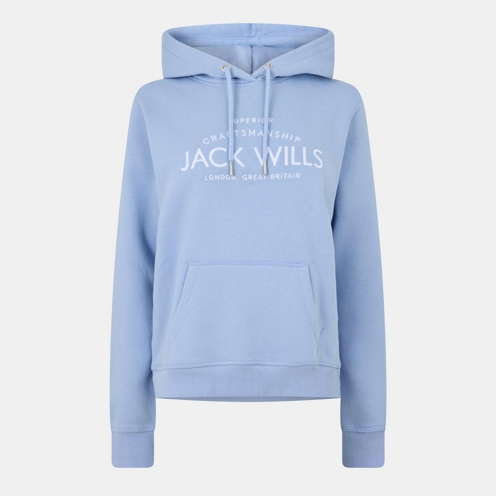 Jack Wills Womens Hunston Graphic Logo Hoodie - Soft Blue