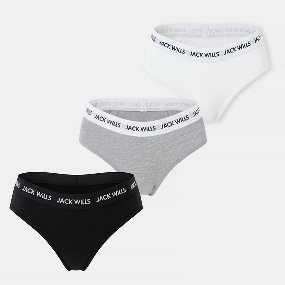 Jack Wills Womens Wilden 3 Pack Briefs - White/Grey/Black