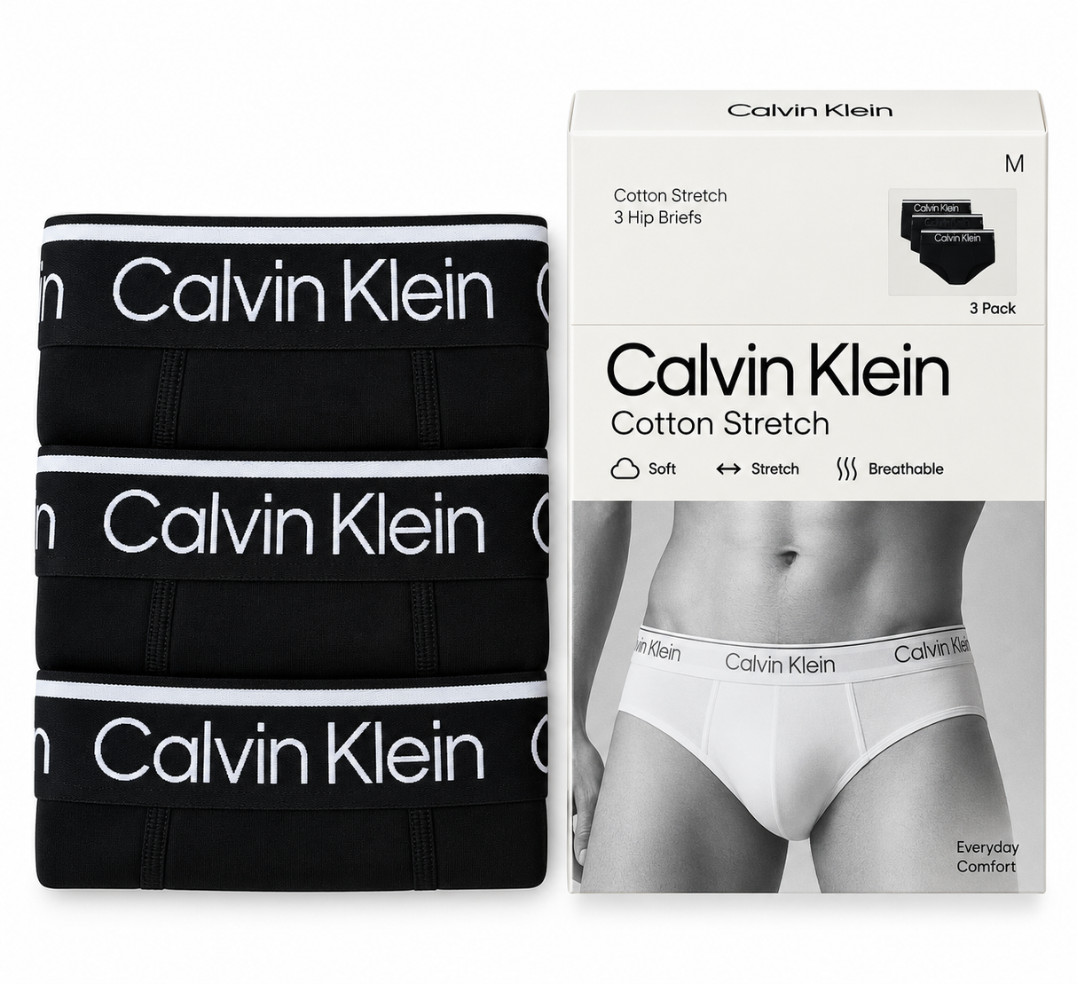 Calvin Klein Underwear 3-Pack Balance Hip Brief - Black