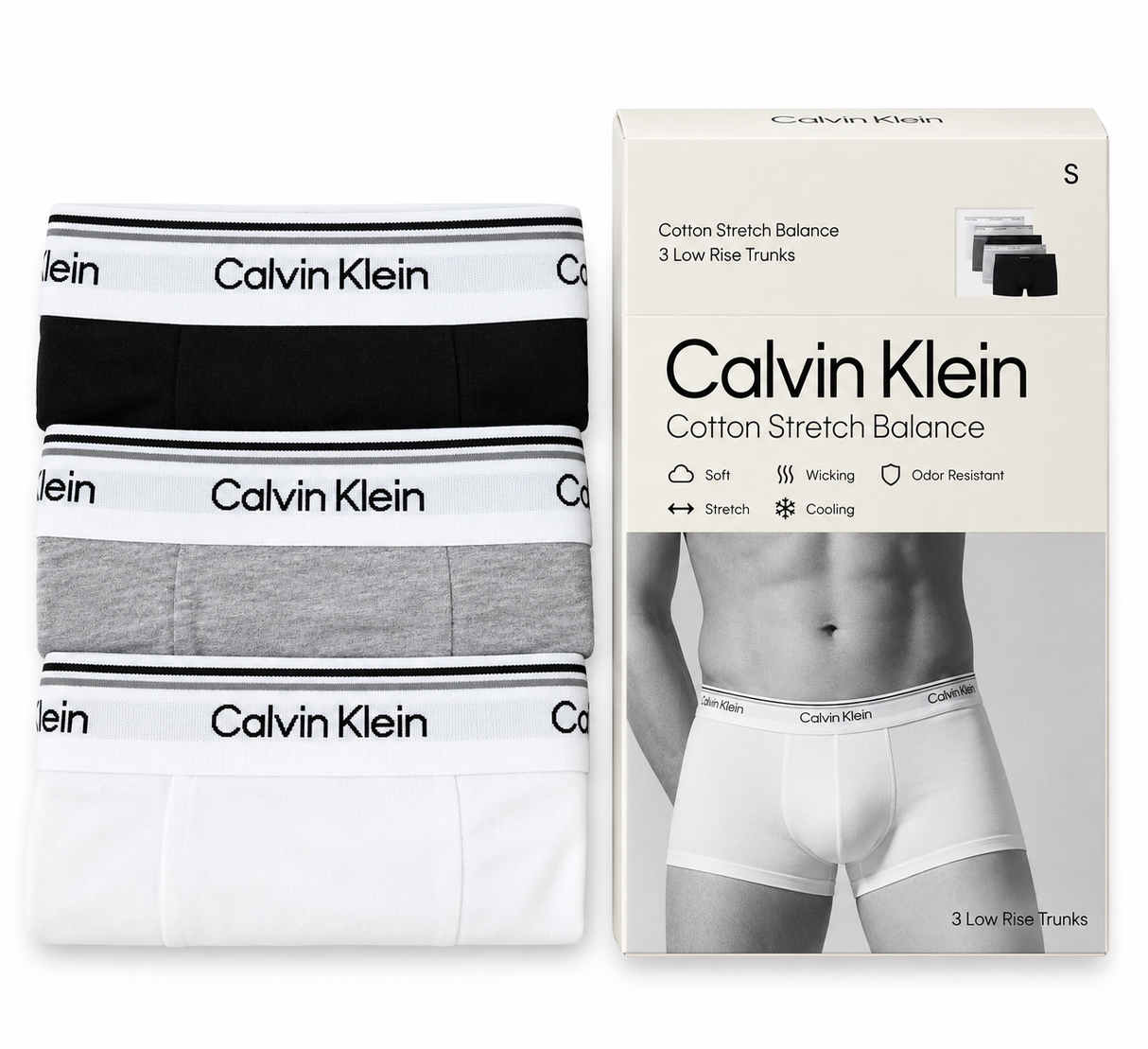 Calvin Klein Men's Balance Low Rise 3 Pack Trunks - Classic White