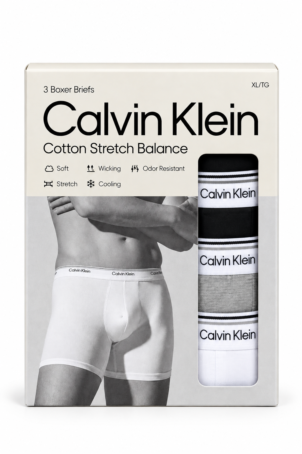 Calvin Klein Men's 3-Pack Balance Boxer Brief - Faded Denim/Bold Track Logo Shoreline/Shoreline