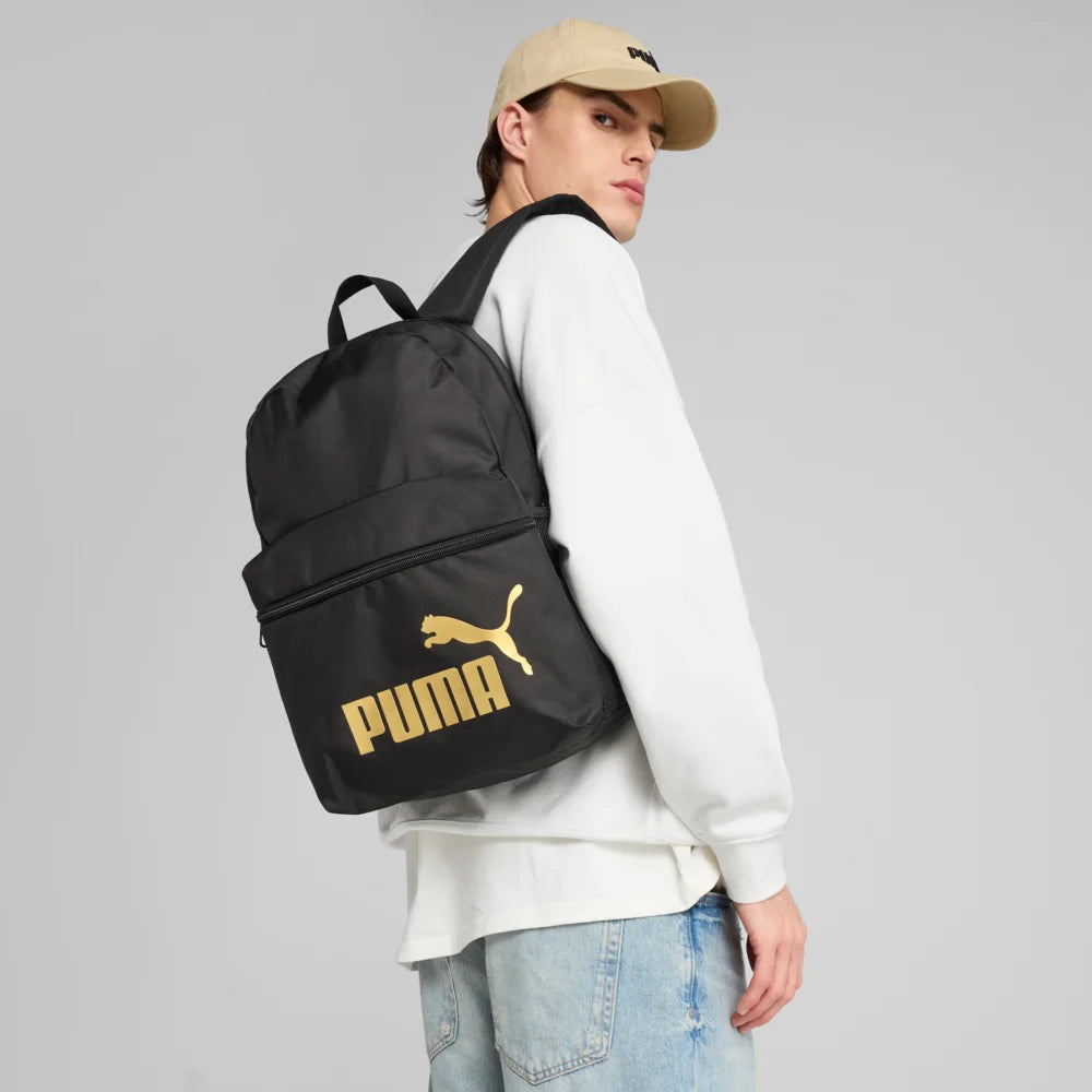 Puma Unisex Phase Backpack - Puma Black with Gold No.1 Logo