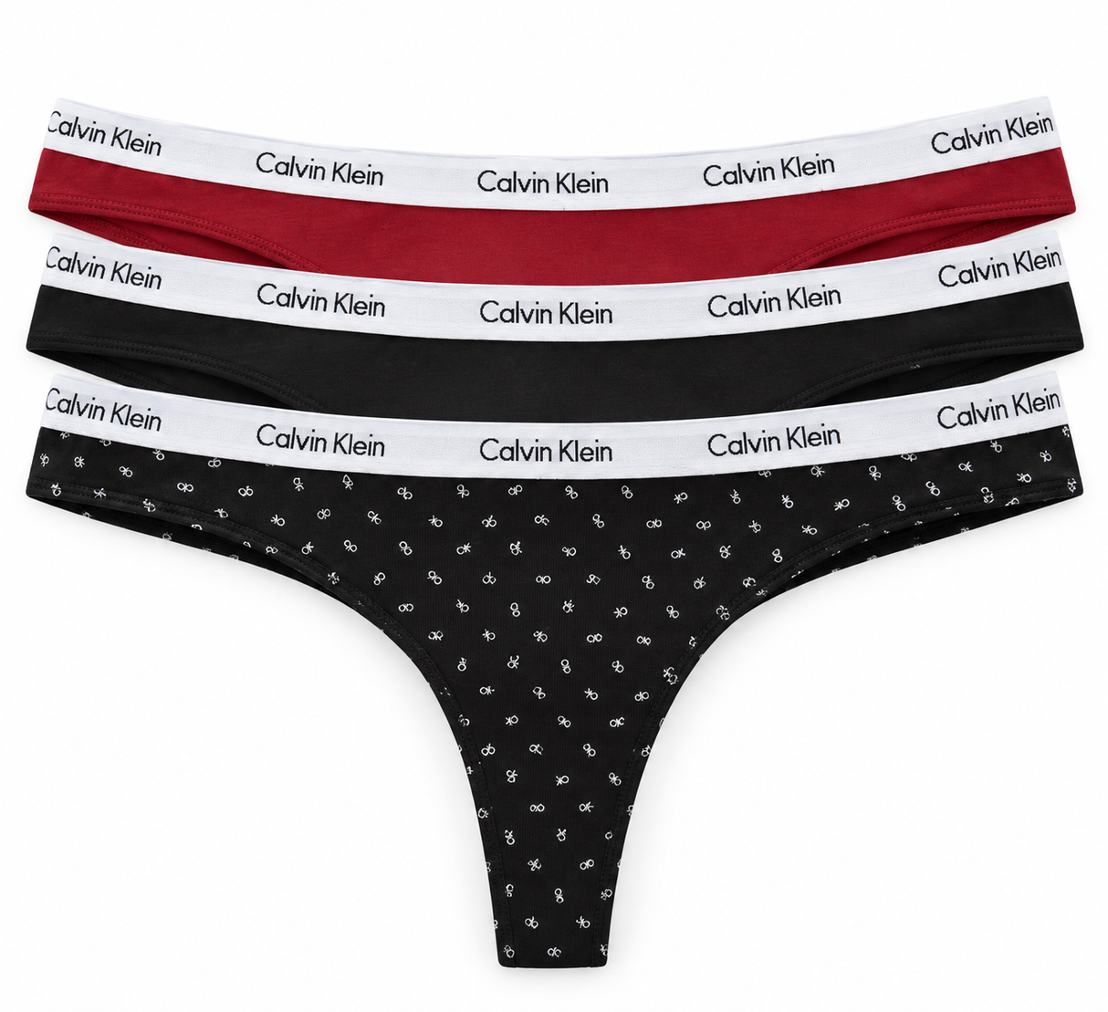 Calvin Klein Women's Carousel 3 Pack Thong - Ruby Wine/Black/ Confetti Ck Black