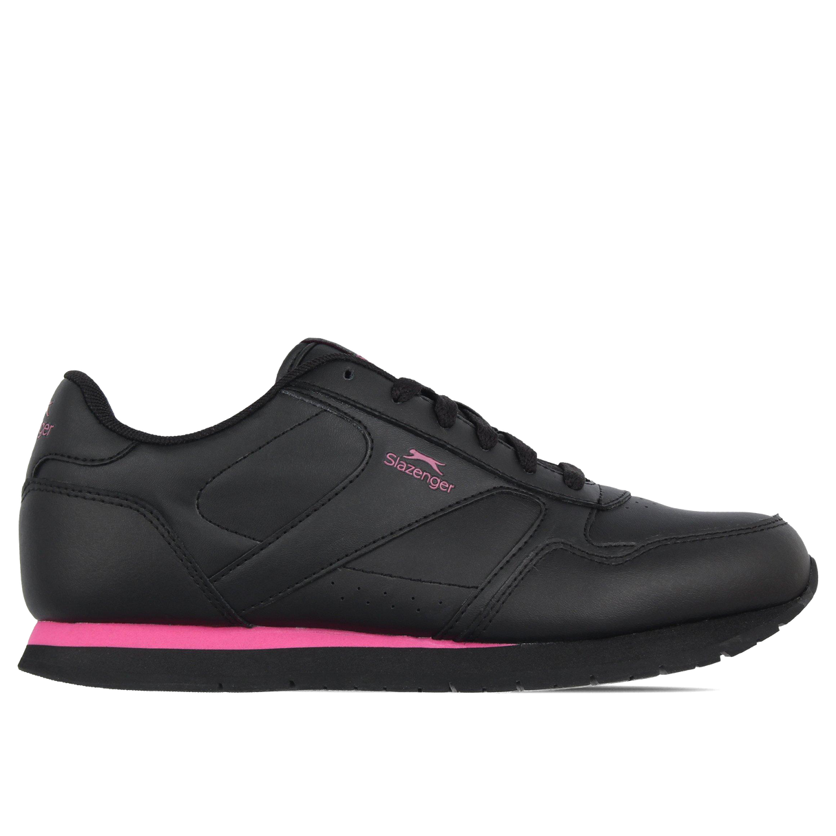 Slazenger Women's Classic Low Top Leather Sneakers Trainers Black/Cerise