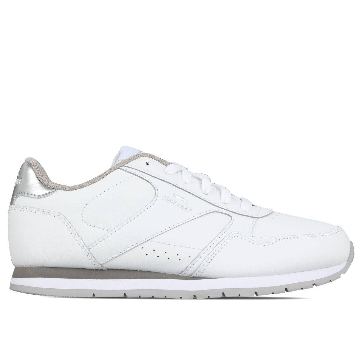 Slazenger Women's Classic Low Top Leather Sneakers Trainers White/Silver