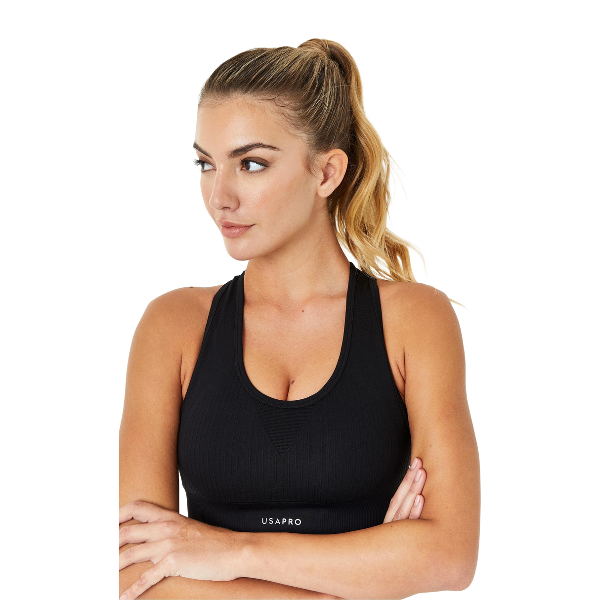 USA Pro Women's Seamless Wide Strapped Sports Bra - Black