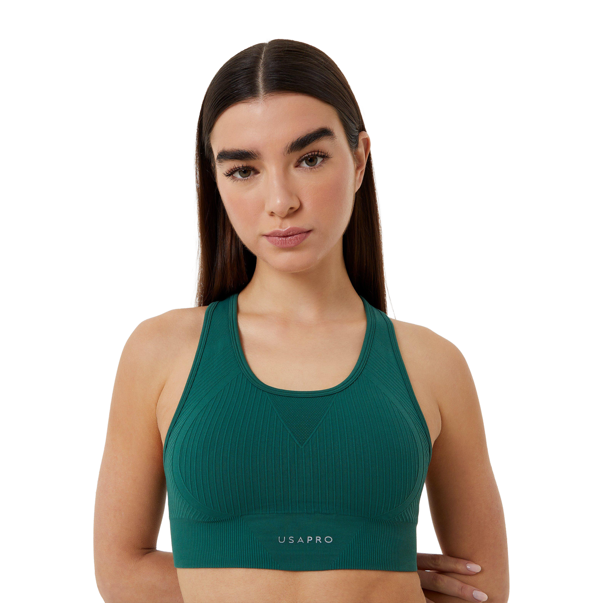 USA Pro Women's Seamlss Crop Sports Bra - Forest Green